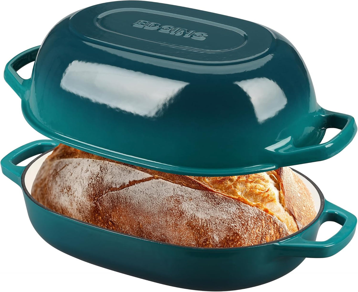 Enameled Cast Iron Dutch Oven Pot with Lid, Oval Dutch Oven for Bread Baking, Bread Oven for Homemade Sourdough Bread Baking, 7qt, Darkcyan