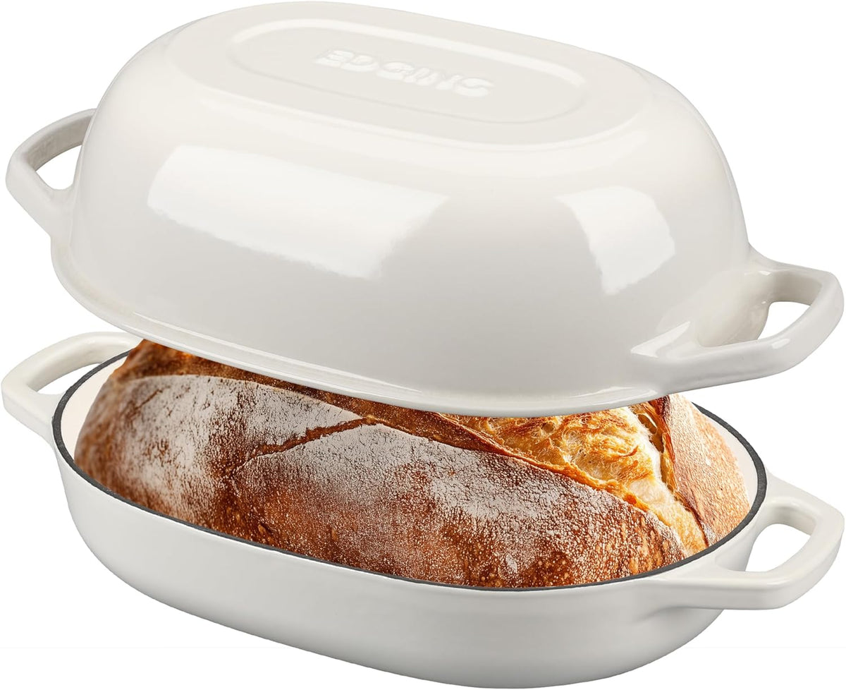 Enameled Cast Iron Dutch Oven Pot with Lid, Oval Dutch Oven for Bread Baking, Bread Oven for Homemade Sourdough Bread Baking, 7qt, White