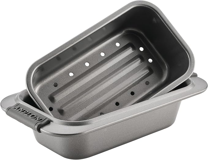 Anolon Advanced Nonstick Bakeware 2-Piece Loaf Pan Set, Gray with Silicone Grips - 54715