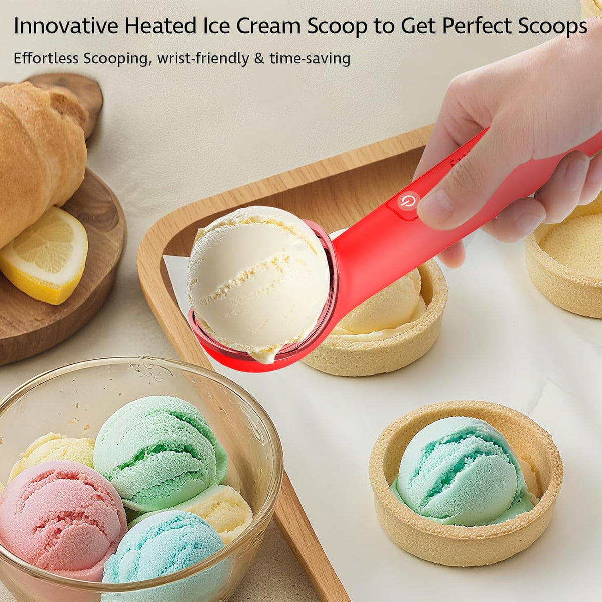 Heated Ice Cream Scoop with Holder(Newest Gen 3.0): USB Rechargeable Electric Icecream Scooper with Manual On/Off Switch,2025 Kitchen Gadgets for Hard Ice Cream, Waterproof IP67,Max to 158℉