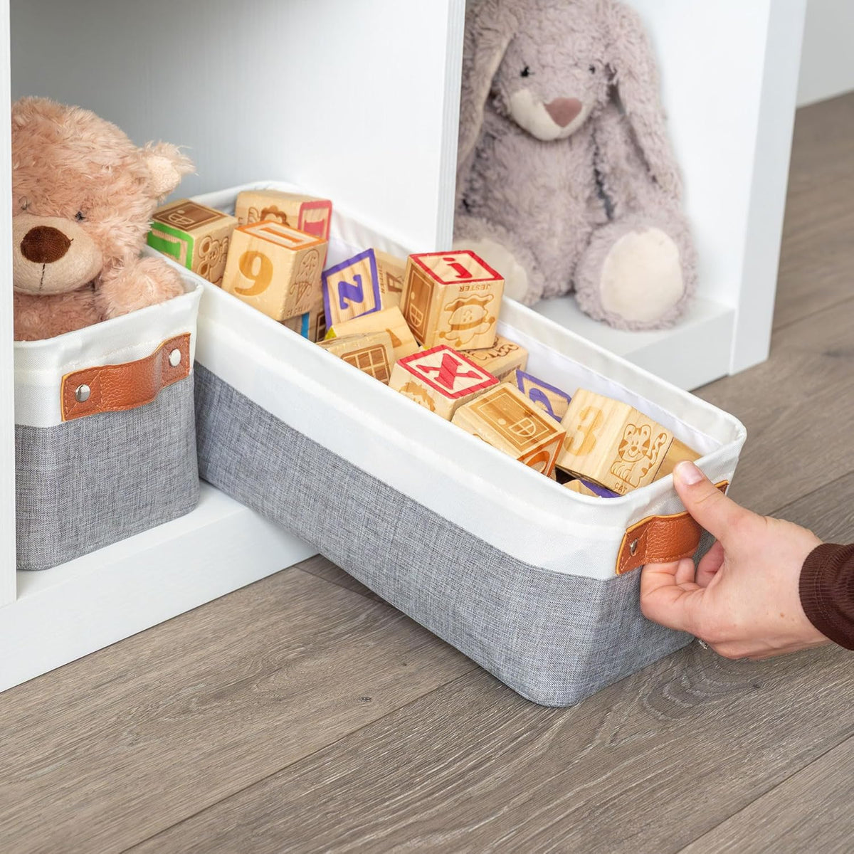 OrganiHaus Narrow Storage Bins 15x06in, Small Closet Bins for Shelves, Bathroom Storage Baskets for Shelves, Narrow Baskets, Fabric Organizer with Handles, Toilet Paper Organizer - 2 Pack, Gray