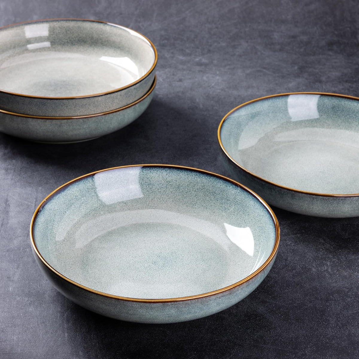 AmorArc 8.5'' Large Pasta Bowls, 36oz Ceramic Pasta Serving Bowls Set of 6 for Kitchen, Wide Bowls for Pasta,Salad,Oatmeal, Microwave Safe, Ocean Blue