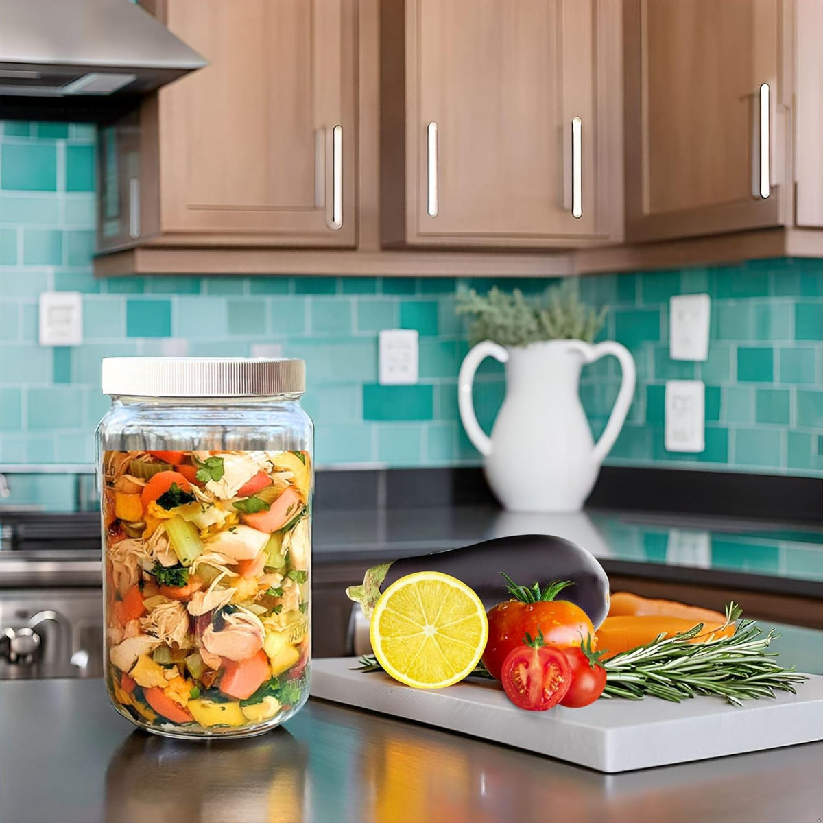 JARMING COLLECTIONS 32oz Extra Wide Mouth Glass Storage Jar with BPA-Free Plastic Lid – Quart Size Airtight Mason Jar for Kitchen, Pantry, and Food Storage (Set of 3)