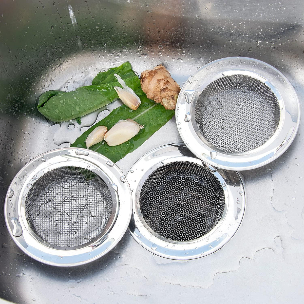 2PCS Kitchen Sink Strainer-Stainless Steel Mesh Drain Strainer,Large Wide Rim 4.5" Diameter