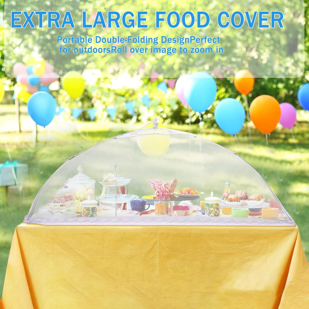 JULBEAR 4 Pcs Extra Large Mesh Food Cover Tent Umbrella Food Screen Covers for Outside Pop-up Mesh Reusable Food Nets for Parties Picnics Outdoor BBQs Collapsible (2 Pcs 40"x24", 2 Pcs 32"x24")