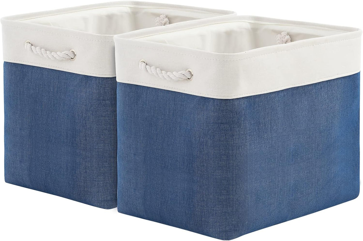 TcaFmac Organization and Storage Basket for Gifts Empty - 16x12x12 inch Large 2 Pack Collapsible Storage Bins for Shelves, Fabric Storage Cubes for Organizing Cloth Toy Kids (White & Jean Blue)