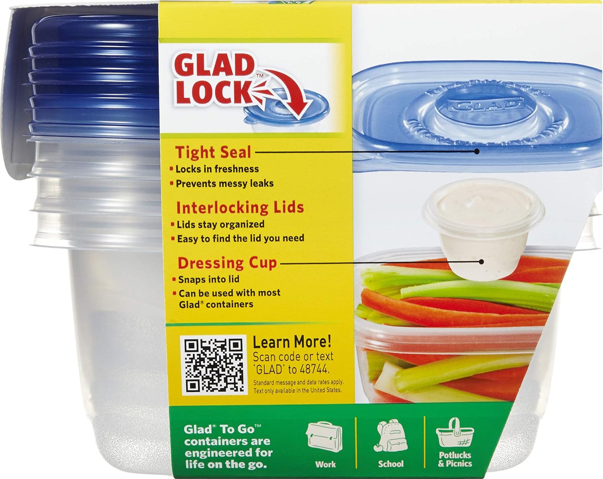 Glad GladWare To Go Snack Food Storage Containers - Medium Round - Meal Container Holds up to 24 Ounces of Food - Lock Tight Seal, 4 Count - 6 Pack