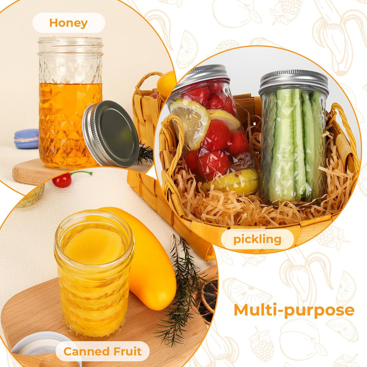 Eathtek 12 oz Mason Jars 20 Pack, 360ml Mini Canning Jars with Regular Lids for Jelly Herbs Spice Honey Storage, Small Glass Jars Candle jars, Extra Lids Tags Label Included
