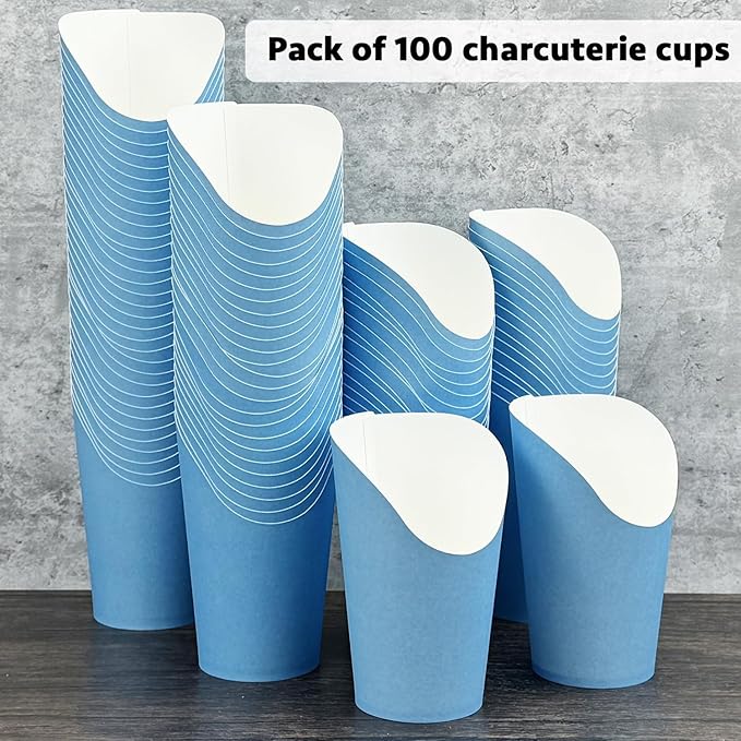 CAMKYDE 100 Pcs French Fries Holder, 12oz Disposable Paper French Fry Cups Blue Charcuterie Cups for all Occasions (12oz, Blue)