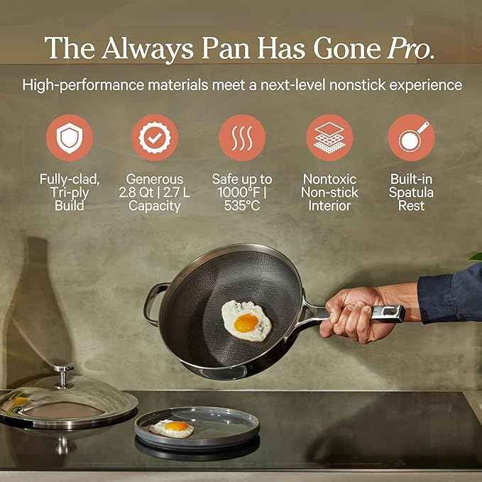 Our Place Titanium Pro Cookware Duo – Always Pan & Perfect Pot with Nonstick No-Coating Technology | Tri-Ply Titanium & Stainless Steel | Safe for Oven, Induction & All Cooktops up to 1000°F | Chrome