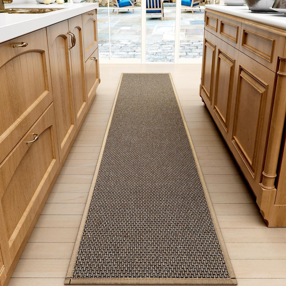 Kitchen Mat 1 PCS, Cushioned Non Slip Rugs for Kitchen Floor, Absorbent Runner Comfort Standing Mats Washable for Kitchen, Office, Home (Brown, 17.3"x95")
