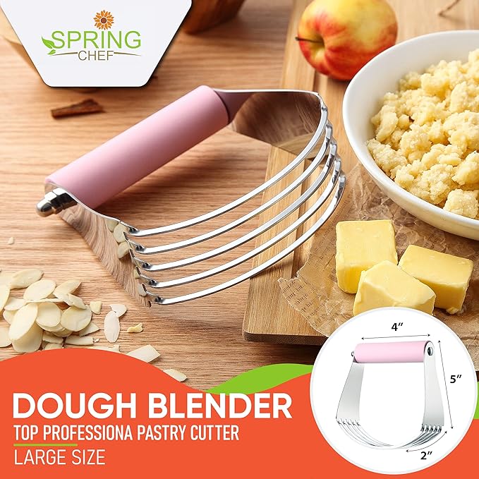 Spring Chef Large Dough Blender For Baking, Professional Dough Cutter Tool, Stainless Steel Puff Pastry Cutter Tool, Dishwasher Safe Pastry Blender for Easy Mixing - Pink Lemonade