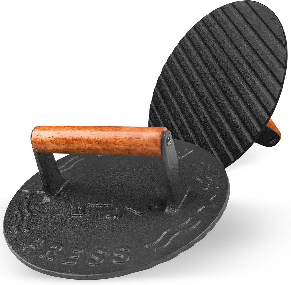 Heavy-Duty Cast Iron Burger Press 8.5 Inch Round Burger Smasher, Grill Press for Cooking Burgers, Bacon, Sandwiches, Steak, Ground Beef, Meats, Sausages, and So On
