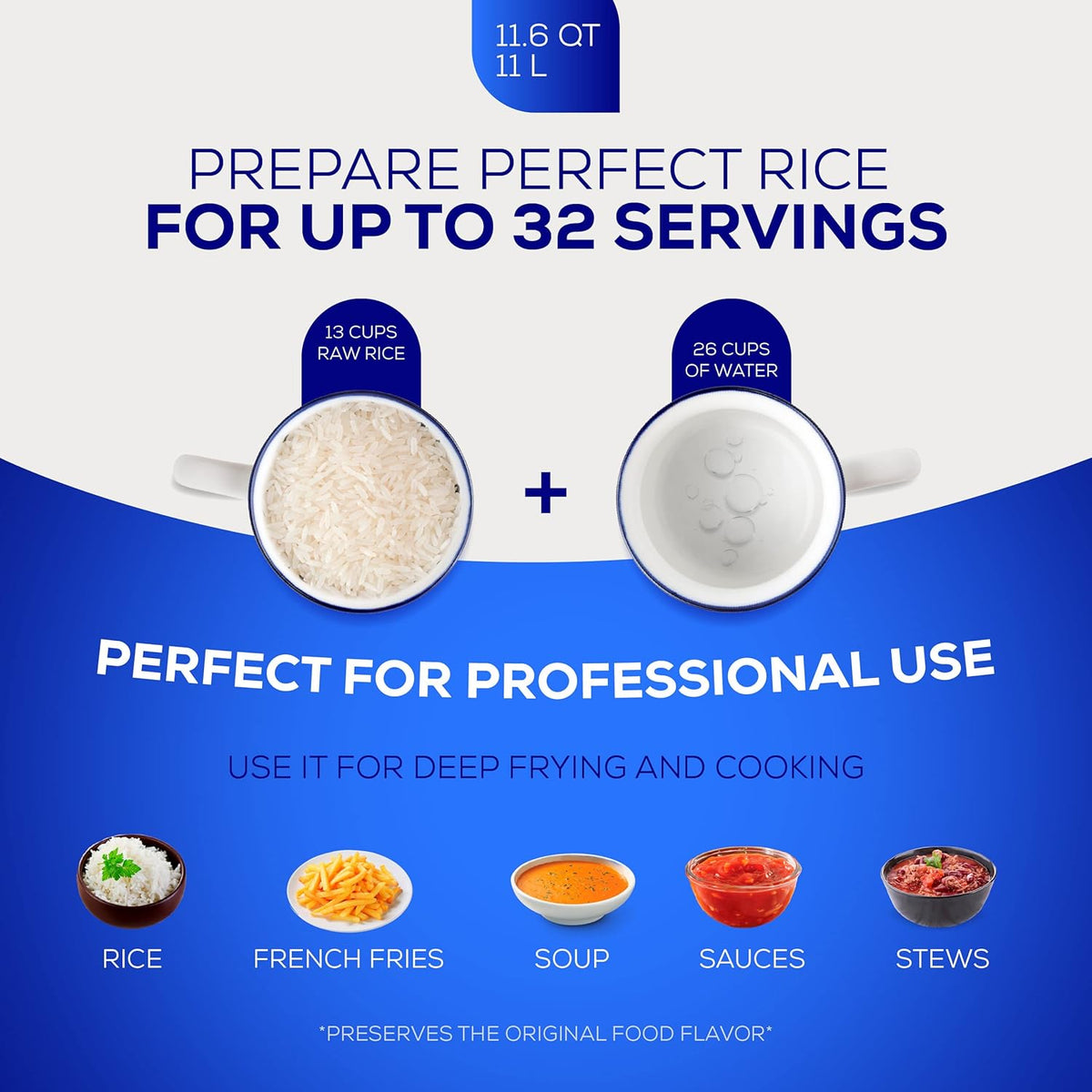 Universal (Professional Large) Caldero 32 Cups - 11.6 QT / 11 L, Stainless Aluminum Pot, Even Heat Distribution and Fast Cooking Dutch Oven Pot, Ergonomic Handles, Ideal for Rice, and French Fries
