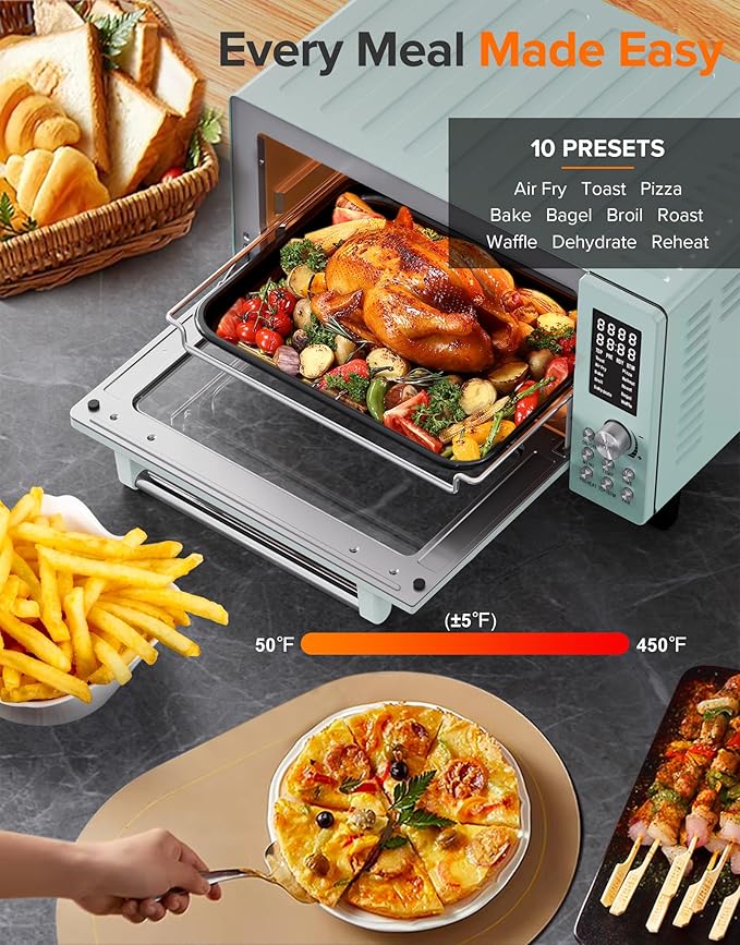 Nuwave Bravo Pro Smart Air Fryer Toaster Oven Combo, Airfryer Convection Oven Countertop, 10-in-1 Functions with Quicker & Even Crisp Technology, 1800W, 50-450°F, PFAS-Free, 21QT, Mint