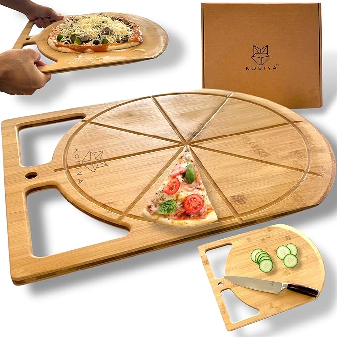 Pizza Lovers Set – Bamboo Pizza Peel & Cutting Board with Rocker Knife