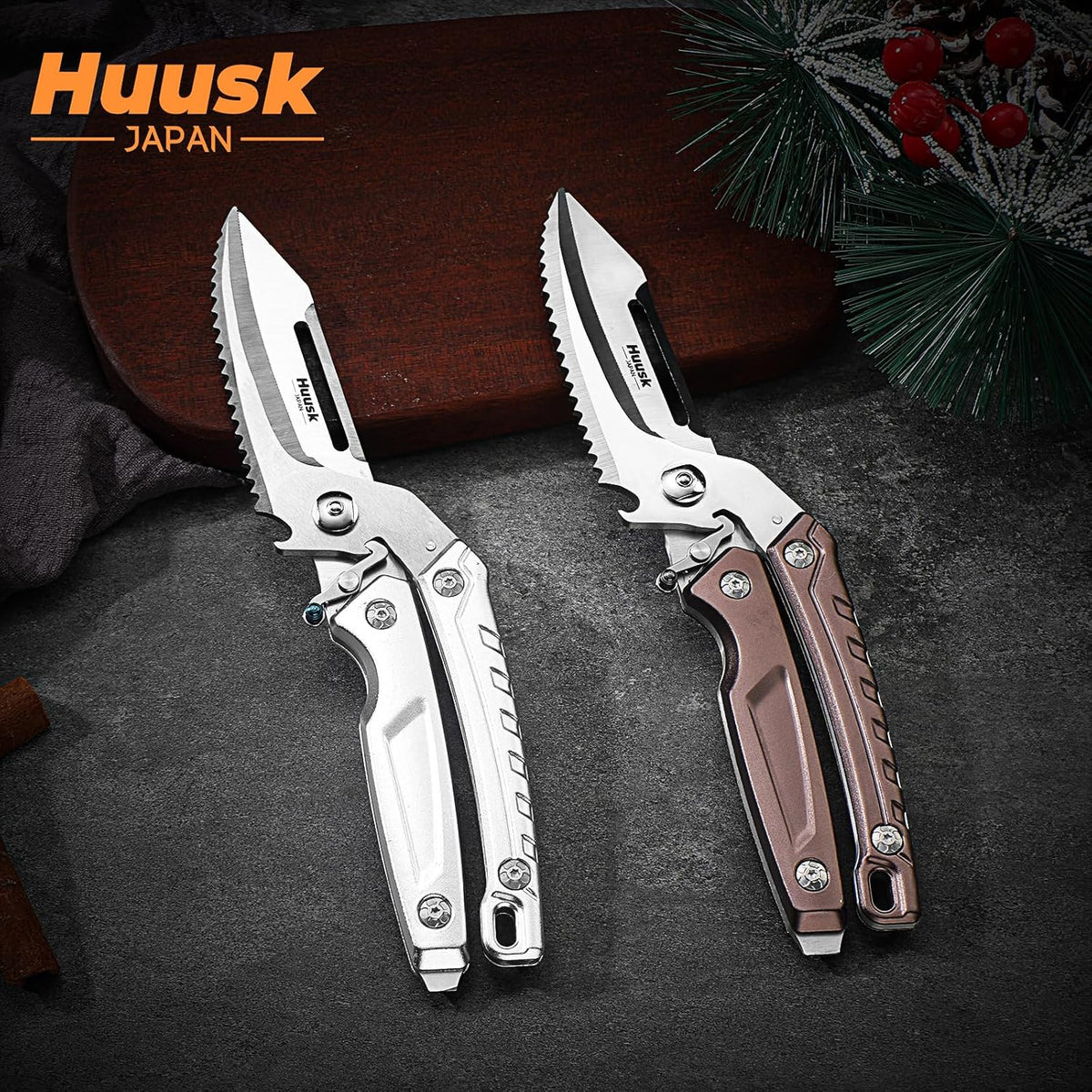 Huusk Heavy Duty Poultry Scissors - Kitchen Scissors with Serrated Edge, Detachable Sharp Shears for Cutting Meat, Chicken Bone and Turkey, All Purpose for Thanksgiving (Silver)