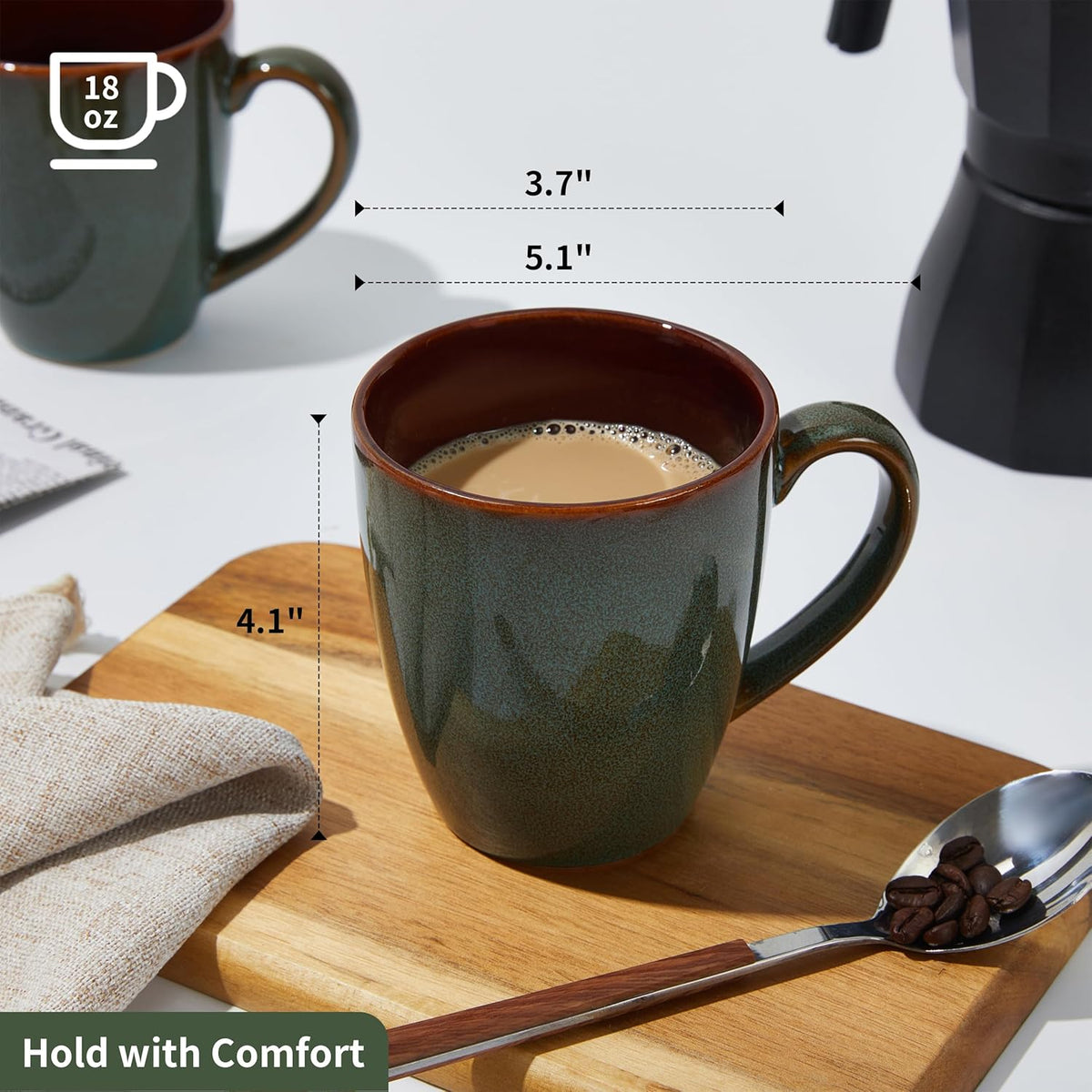 Coffee Mug 16 oz, Ceramic Coffee Mugs Set of 4, Reactive Glaze Mug for Latte/Tea/Cappuccino, Large Stackable Mug Set for Men, Women, Dad, Mom, Dishwasher & Microwave Safe, Brown Green