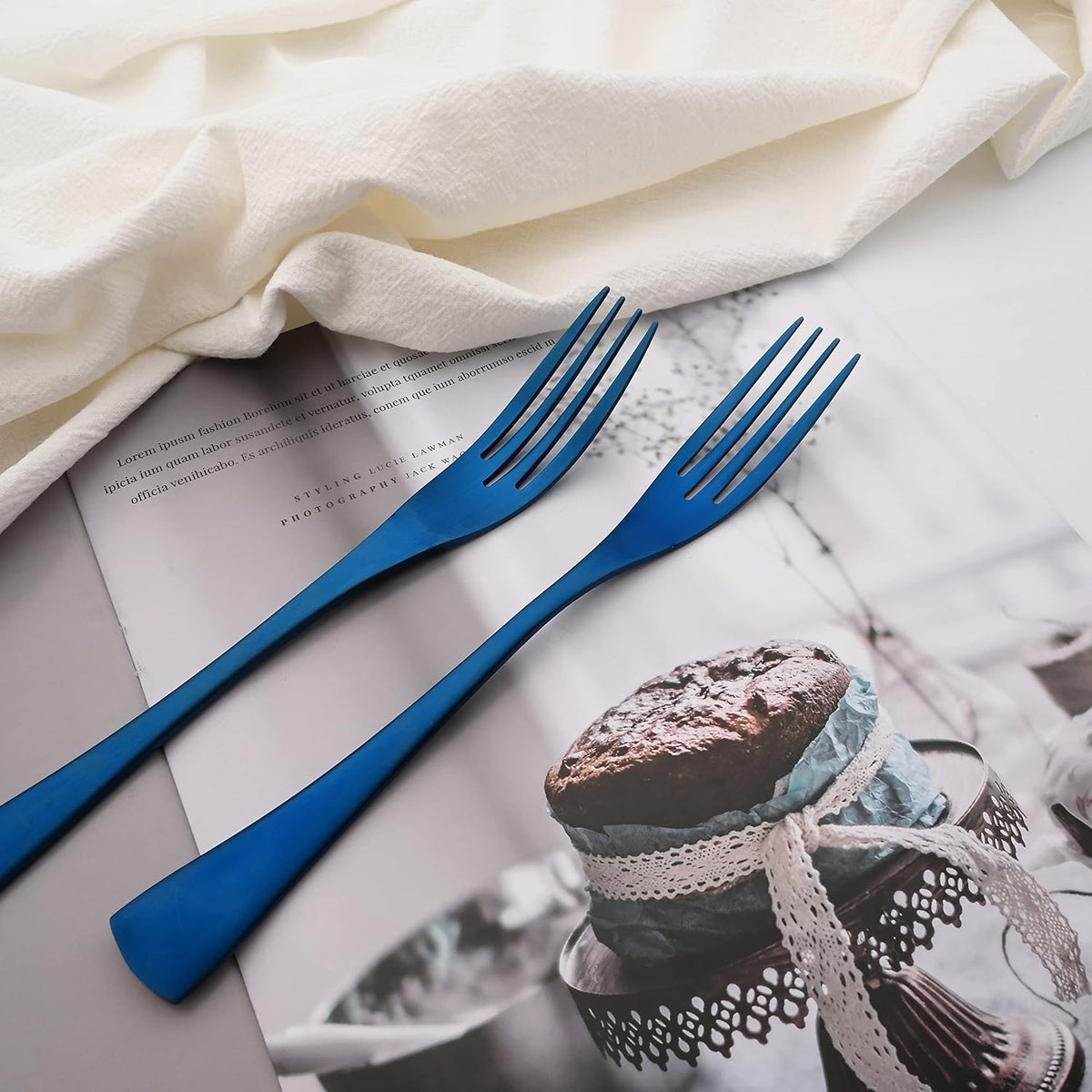 Luxury 18/10 Stainless Steel Matte Blue Flatware Set - Silverware Cutlery Utensil Set Steak Knife Spoon and Fork Knife Serving Set,Service for 1 (6-Piece)