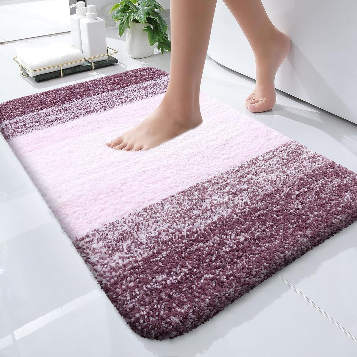 OLANLY Bathroom Rugs Mat 24x16, Extra Soft Absorbent Microfiber Bath Rugs, Rubber Backing, Quick Dry, Machine Washable Bath Mats for Bathroom Floor, Tub and Shower, Home Decor Accessories, Mauve