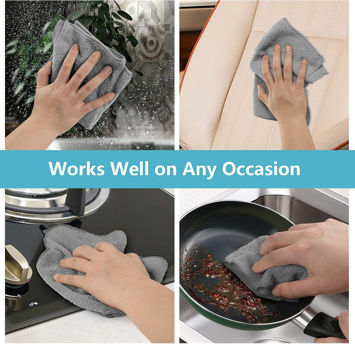 HOMEXCEL Grey Microfiber Cleaning Cloth,150 Pack Cleaning Rags, Cleaning Towels,11.5"X11.5" Shop Towels