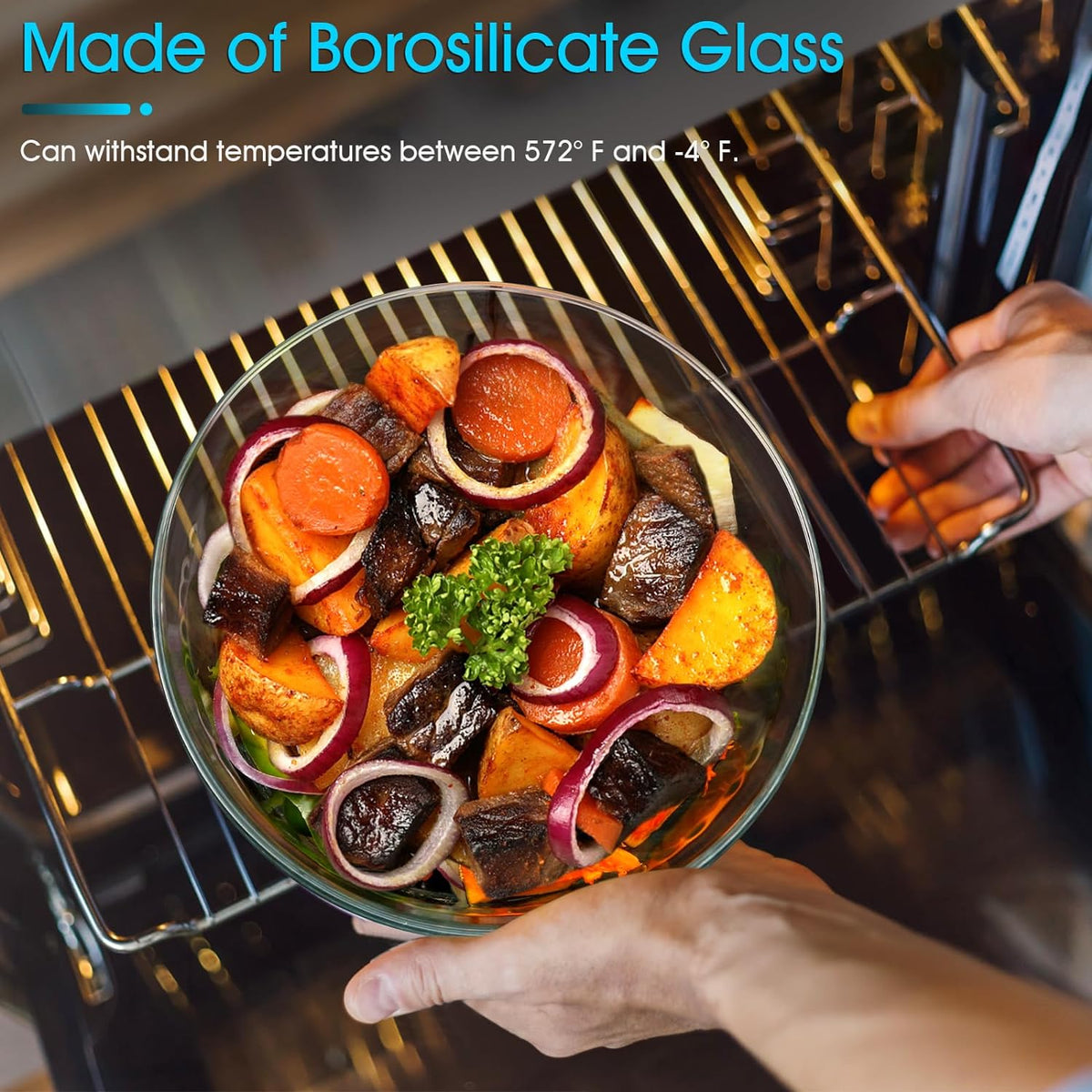 NUTRIUPS 2.4QT Glass Casserole with Lid, Borosilicate Glass, Round, Oven-Safe Baking Dish