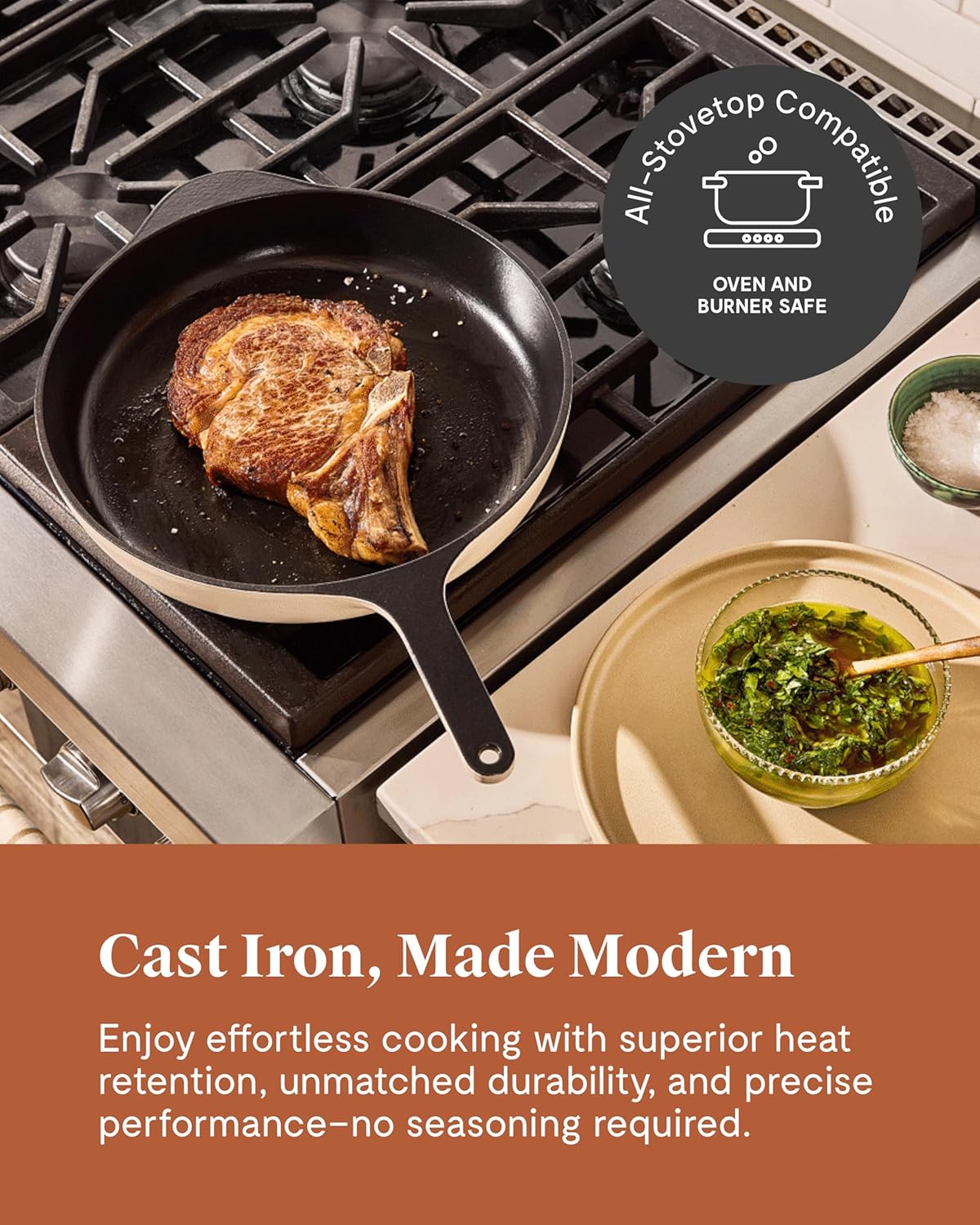 Caraway Cast Iron Skillet - 12” Enameled Cast Iron Pan With 3 Layer Enamel Coating - No Seasoning Required - Compatible With All Stovetops - Free From Forever Chemicals - Rust