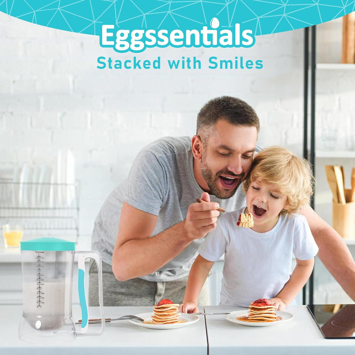 Eggssentials Pancake Dispenser for Batter - Pancake Mix Dispenser Cupcakes, and Muffins – Precision, Mess Free – Cake Mix Dispenser Bottle for Baking & Griddle - Teal Color