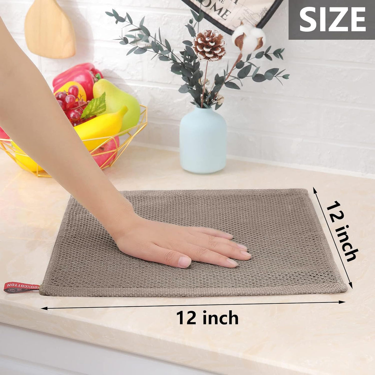 Homaxy 100% Cotton Waffle Weave Kitchen Dish Cloths, Ultra Soft Absorbent Quick Drying Dish Towels, 12 x 12 Inches, 24-Pack, Multicolor