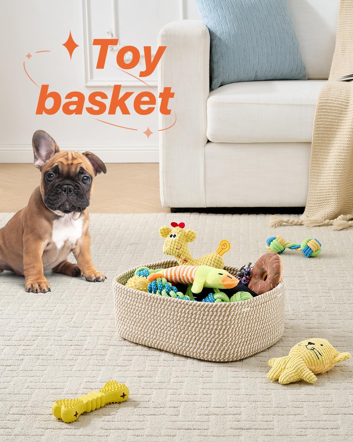 Small Woven Basket, 13.5 x 9.5 x 5 Inches, Storage Basket for Organizing, Cute Small Rope Shelf Closet Cube Storage Bins Baskets for Shelves, Dog Toy Gift Baskets Empty, 3 Pack Brown