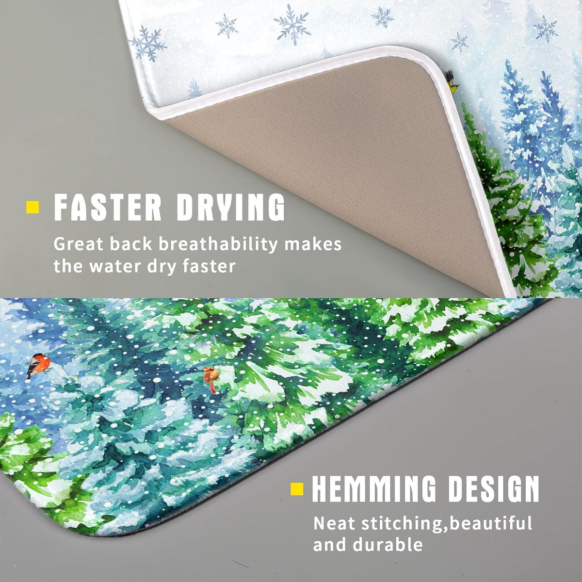 Winter Dish Drying Mat Forest Kitchen Mat for Counter for Home Season Decor 18 X 16 In