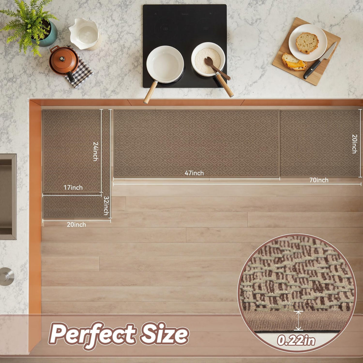 PADOOR Kitchen Runner, Rubber Backed Kitchen Runner Rugs Non Skid Washable, Super Absorbent Kitchen Mats for Floor Front of Sink, 20"x70" Brown