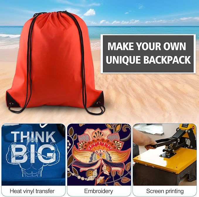 KUUQA 12 Pcs Drawstring Backpack Bags Sport Gym Sack Cinch Bags Bulk for School Traveling and Storage (Red)
