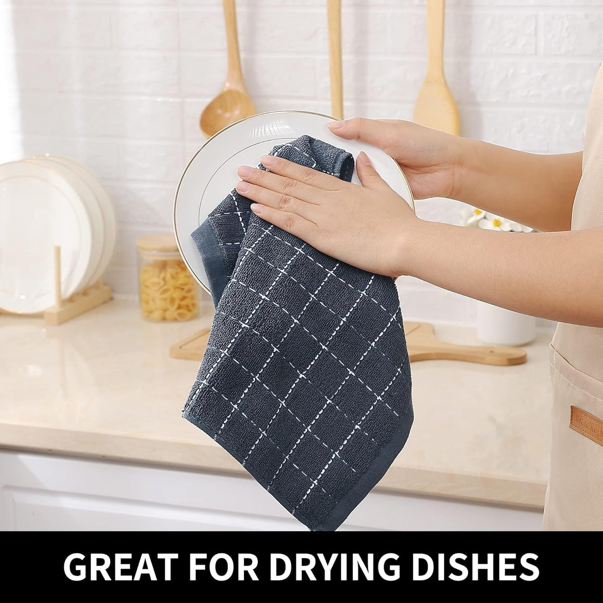 Homaxy 100% Cotton Terry Kitchen Dish Cloths, Ultra Soft and Absorbent Dish Towels for Kitchen, Suitable for Drying and Washing Dishes, 12 Pack, 12 x 12 Inches, Mixed Colour
