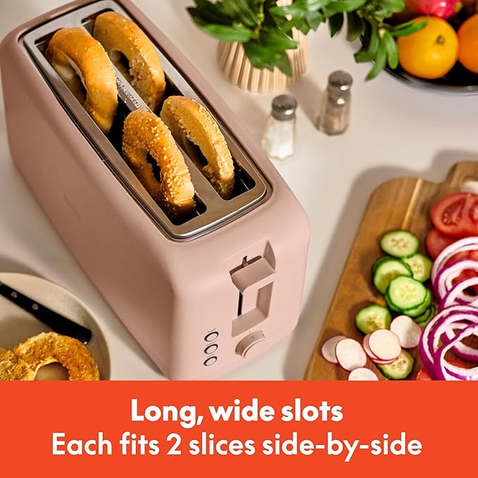 bella 4 Slice Slim Toaster, Fits-anywhere™ Kitchenware, 6 Setting Shade Control with Reheat & Cancel Buttons, Fits Sourdough, 10” Long Slot, Anti Jam & Auto Shutoff, 900 Watt, Blossom