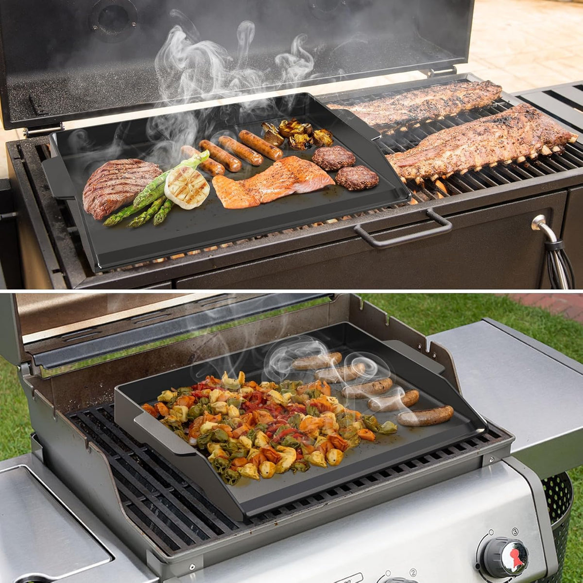 Onlyfire Universal Cast Iron Cooking Griddle, Nonstick Coating Griddle Flat Top Grill Plate with Extra High Sidewalls for Charcoal, Gas Grills and Range Oven, 18.5" × 14"