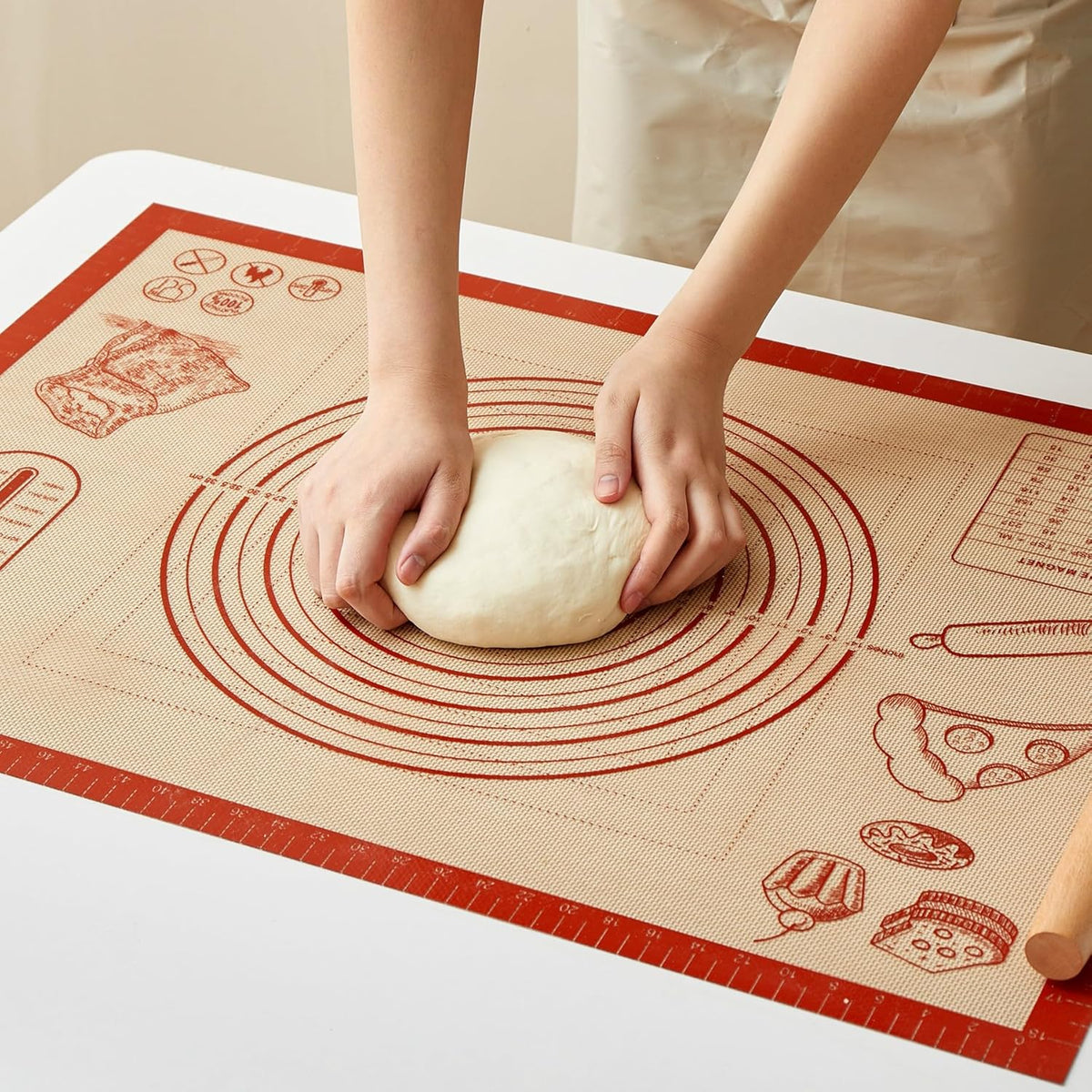 Silicone Baking Pastry Dough Mat - 26x16Inch Extra Large Cookie Bread Rolling Mats Sheet, Nonstick Kitchen Counter Kneading Board, Thick Reusable Pie Cookies Pizza Fondant Making Matt with Measurement