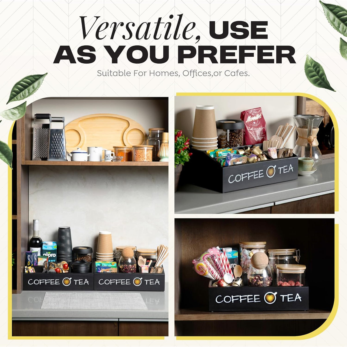 Vinvoli Coffee Station Organizer – Premium 2025 All-in-One Coffee Bar & Tea Organizer for Bar Accessories, Tea Storage, and Decor
