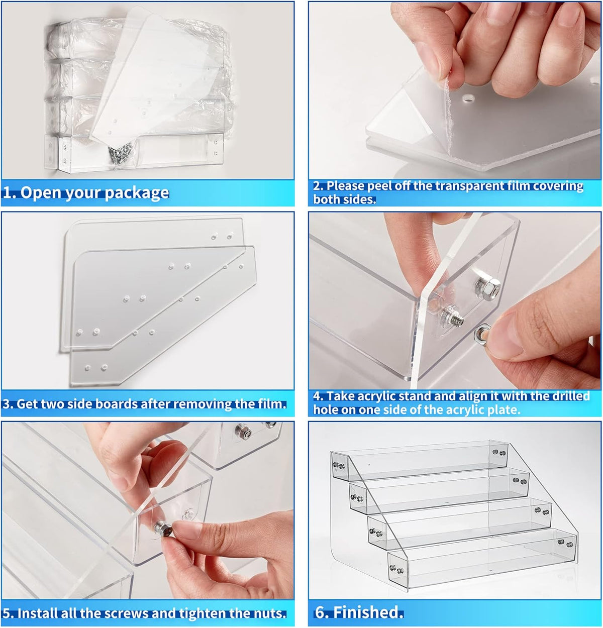 Acrylic Spice Rack, Tiered Spice Rack Shelf Seasoning Organizer for Countertop, Cabinet, Pantry, Kitchen Storage - 4 Tier