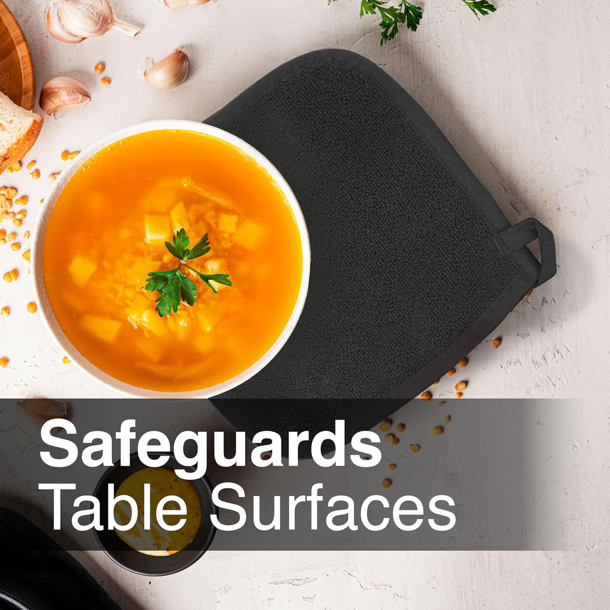 RITZ Terry Potholder & Hot Pad: Unparalleled Heat Resistant, Durable 100% Cotton – Ergonomically Designed for Optimal Grip – Easy-Care Machine Washable – 4-Pack, Black