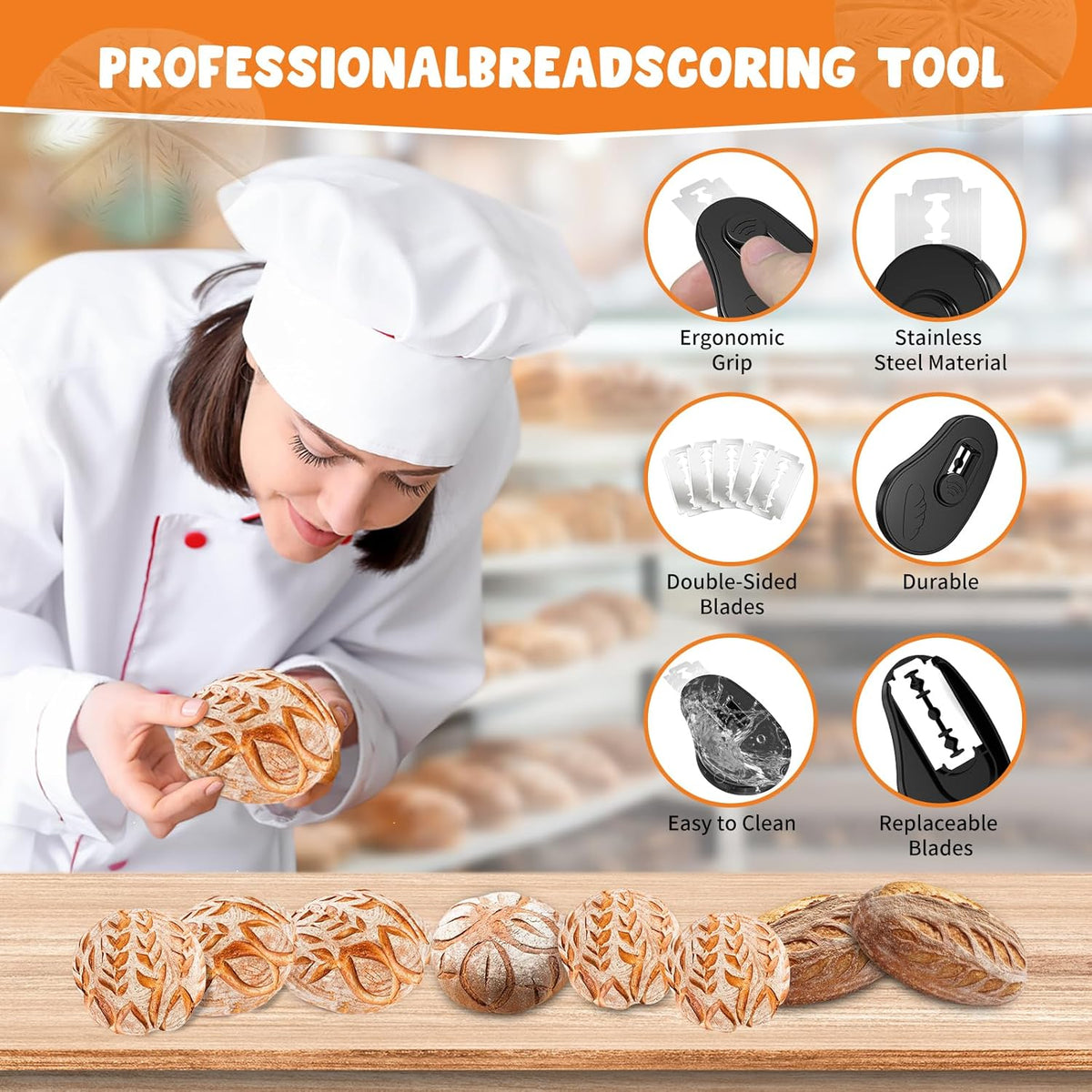 Extractable & Magnetic Bread Lame Dough Scoring Tool - Professional Sourdough Scoring Tool - Sourdough Bread Baking & Bread Scoring Tool - Scoring Patterns booklet & 5 Razor Blades (Black)