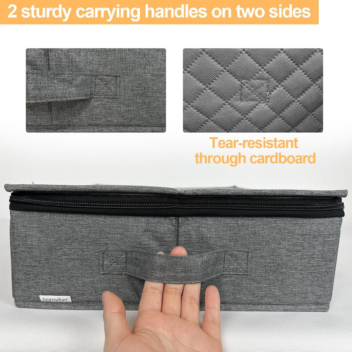 Platter Storage Case - Stackable China Storage Containers Hard Shell with Durable Zipper & Label & Sturdy Handles, 5.3” Height, Structured Top, 4 Felt Dividers Included (Dark Gray)
