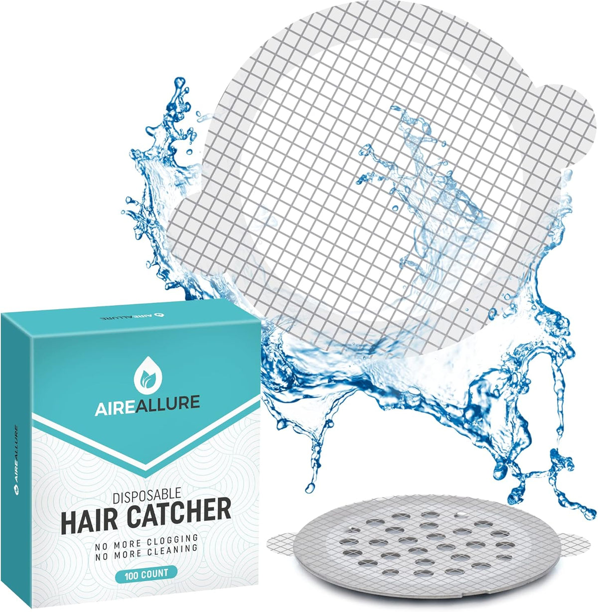 100 Pack, Disposable Shower Drain Hair Catcher Mesh Stickers