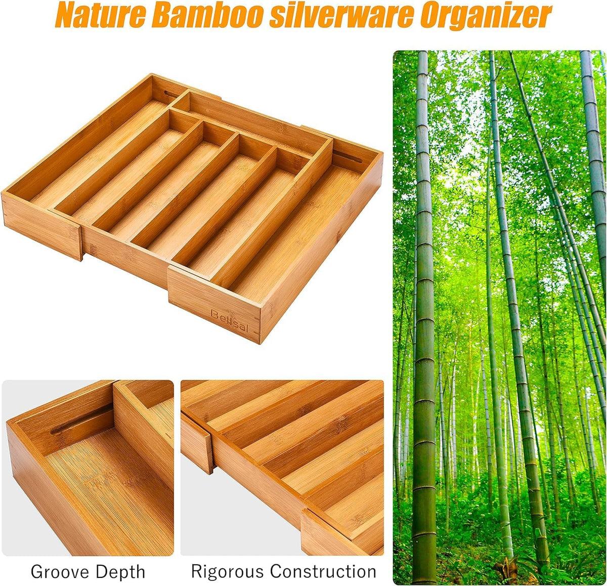 Kitchen Silverware Drawer Organizer and Storage Flatware Cutlery Utensil Holder Spice Rack Containers Bathroom Counter Cabinet Office Desk Makeup Drawer Tray Kitchen and Dining Tools Decor Accessories