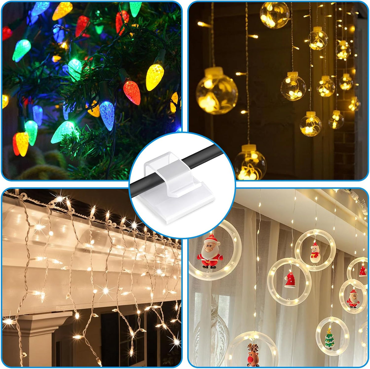30 Pcs Adhesive Cable Clips for Cord Management Under Desk Nightstand Phone PC Charger Plug Speaker TV Cord Holder Keeper Hook Wall Wire Organizer Car Dash Cam Ethernet Christmas Light (Clear, Small)