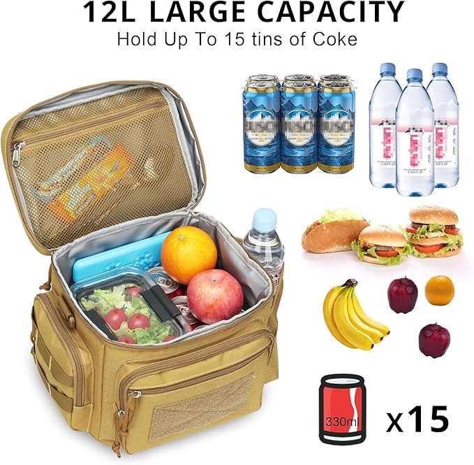 ATRIPACK Lunch Box for Men, Tactical Lunch Bag MOLLE Webbing Leakproof Insulated Large Lunch Cooler Women Adult Meal with Adjustable Shoulder Strap Durable Lunch Pail (Brown)