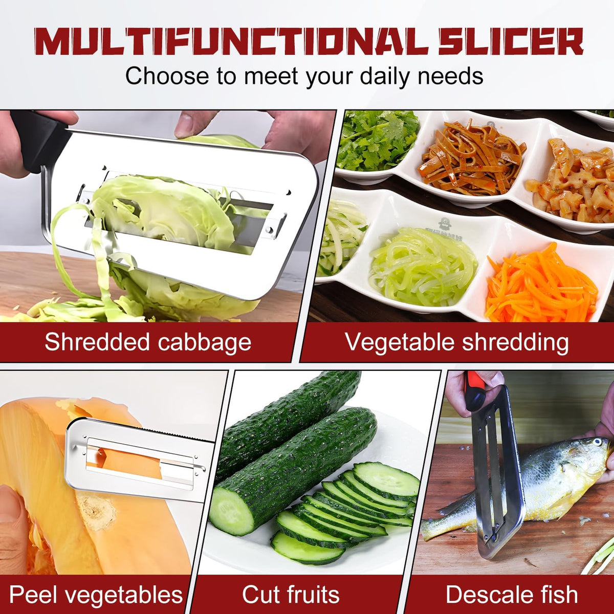 Multifunctional Vegetable Cutter,2025 Upgraded Stainless Steel Double-layer Slicer,Cabbage Kitchen Knife, Stainless Steel Shredder Knife,For Sauerkraut Coleslaw Vegetable Slicer