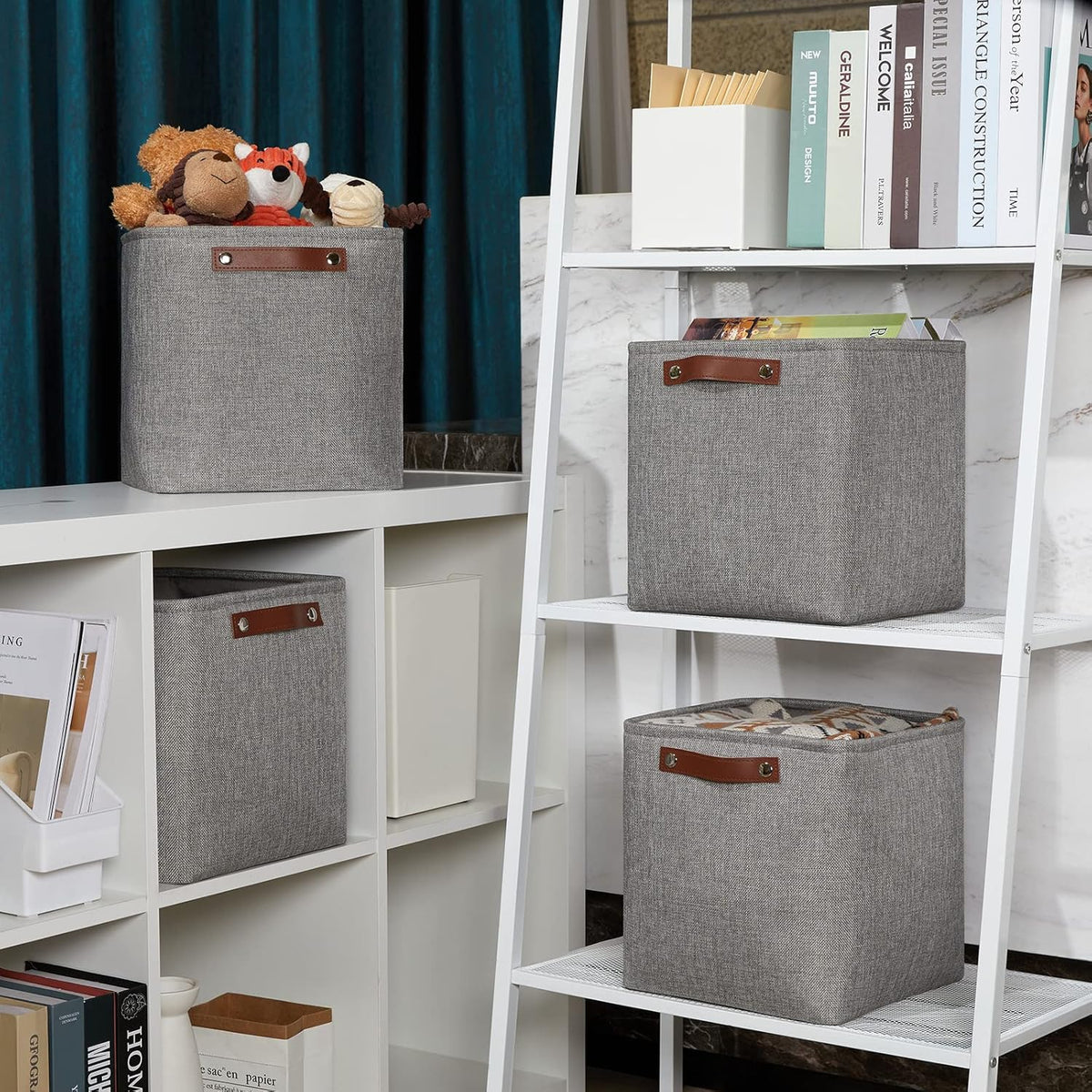 DULLEMELO Square Storage Cubes Baskets for Gifts Empty, 11 inch Cube Stroage Bins Linen Closet Organizers and Storage Baskets for Toy Nursery Shelves Bedroom Storage(4 Pack - 11" Grey)