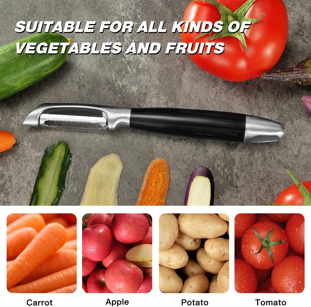 KULUNER 304 Stainless Steel Multi-Function Kitchen Peeler - With Solid Wood Handle, Sharp Durable Blade, Effortlessly Peels Vegetables and Fruits, Essential Kitchen Tool（ Type I）