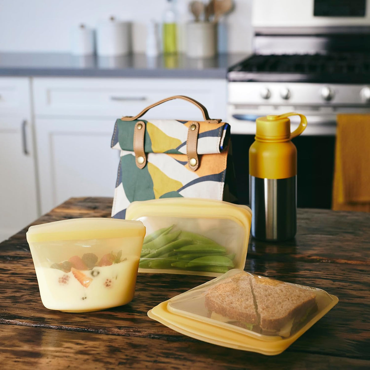 Stasher Premium Silicone Reusable Food Storage Sandwich Bag, Yellow, Microwave, Sous Vide, Dishwasher, Oven and Freezer Safe, BPA Free, Leak-free, Eco-friendly, 28 Oz
